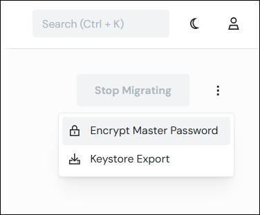 The Encrypt Master Password menu item on the Document Encryption page.